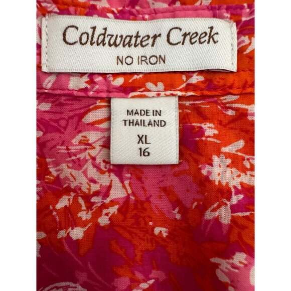 2/$30 Coldwater Creek XL 16 Floral Button-Up Blouse Pink & Orange - Picture 3 of 15